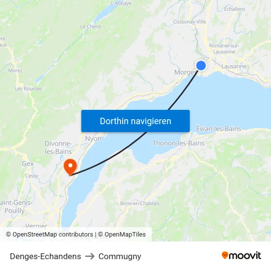 Denges-Echandens to Commugny map