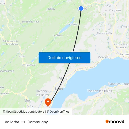 Vallorbe to Commugny map
