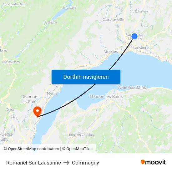 Romanel-Sur-Lausanne to Commugny map