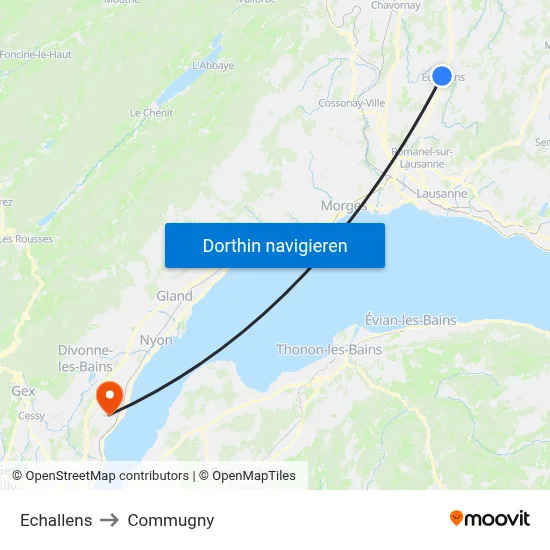 Echallens to Commugny map