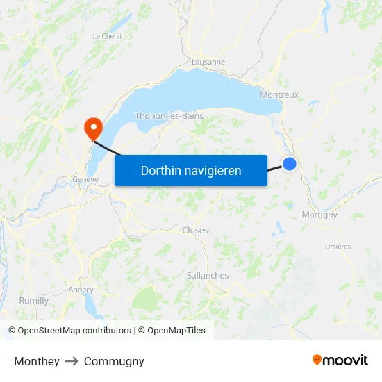 Monthey to Commugny map