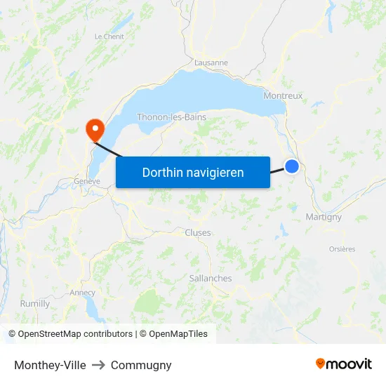 Monthey-Ville to Commugny map