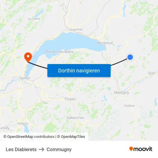 Les Diablerets to Commugny map