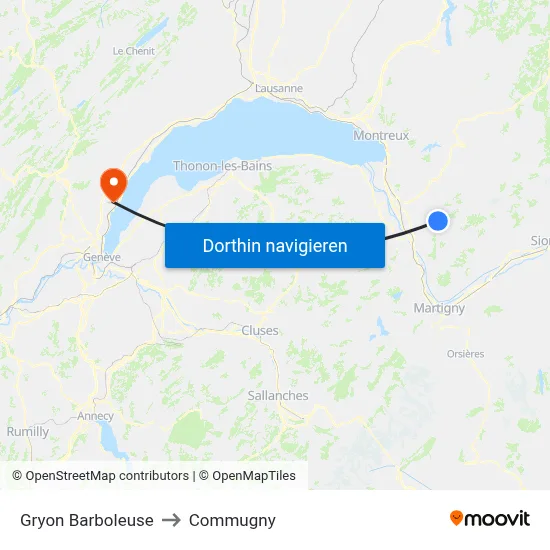Gryon Barboleuse to Commugny map