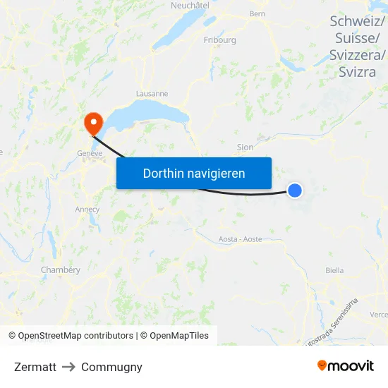 Zermatt to Commugny map