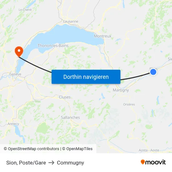 Sion, Poste/Gare to Commugny map