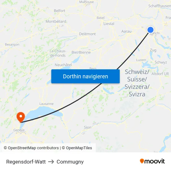 Regensdorf-Watt to Commugny map