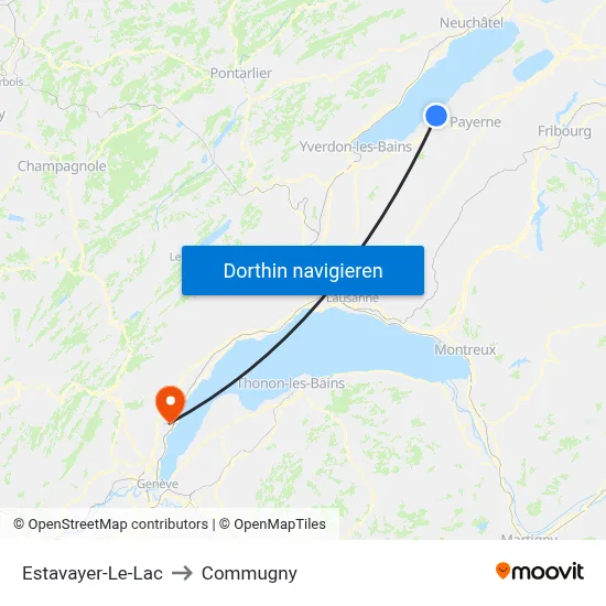 Estavayer-Le-Lac to Commugny map