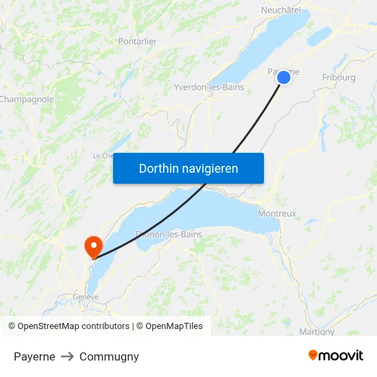 Payerne to Commugny map