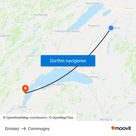 Givisiez to Commugny map