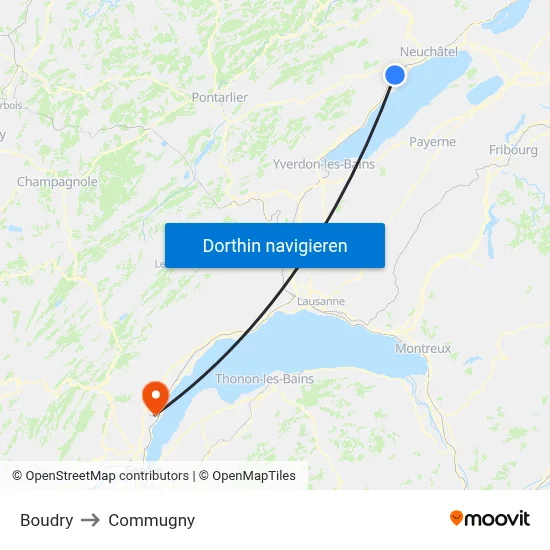 Boudry to Commugny map