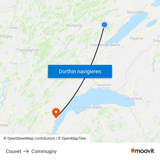 Couvet to Commugny map