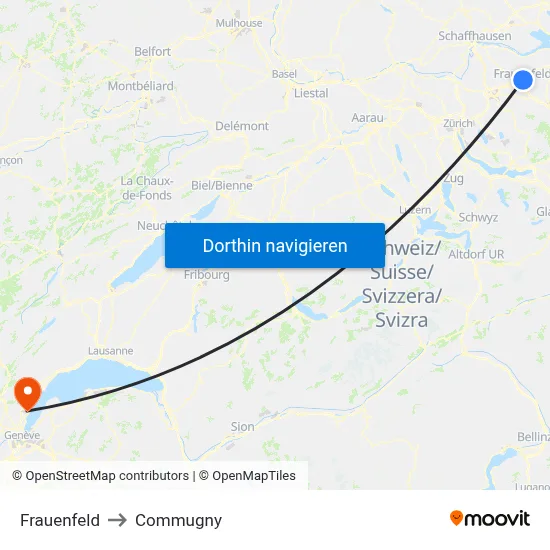 Frauenfeld to Commugny map