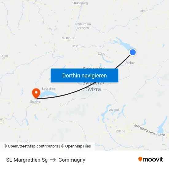 St. Margrethen Sg to Commugny map