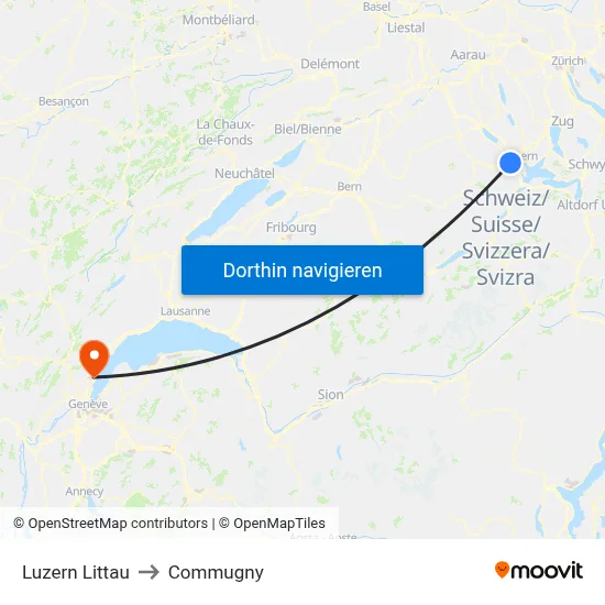 Luzern Littau to Commugny map