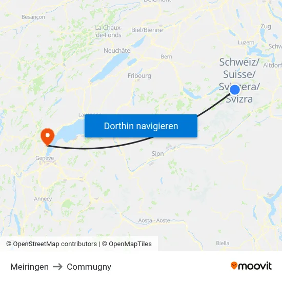 Meiringen to Commugny map