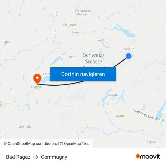Bad Ragaz to Commugny map
