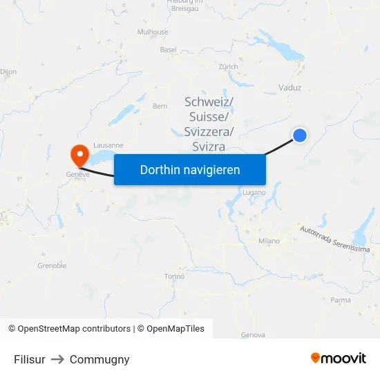Filisur to Commugny map