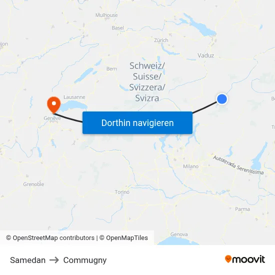 Samedan to Commugny map