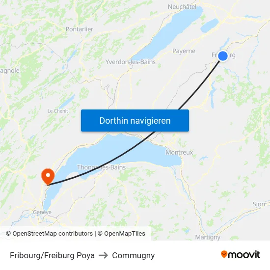 Fribourg/Freiburg Poya to Commugny map