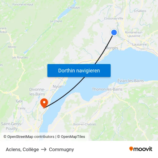 Aclens, Collège to Commugny map