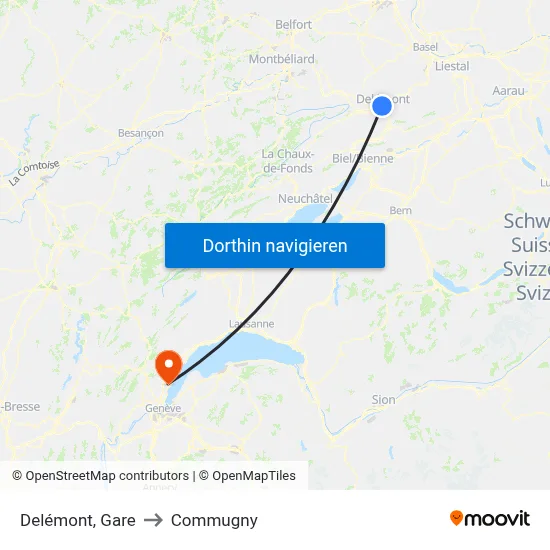 Delémont, Gare to Commugny map