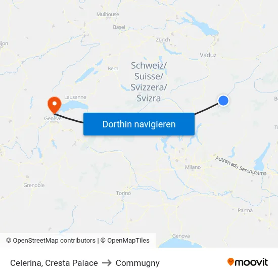 Celerina, Cresta Palace to Commugny map