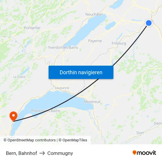 Bern, Bahnhof to Commugny map
