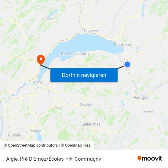 Aigle, Pré D'Emoz/Écoles to Commugny map