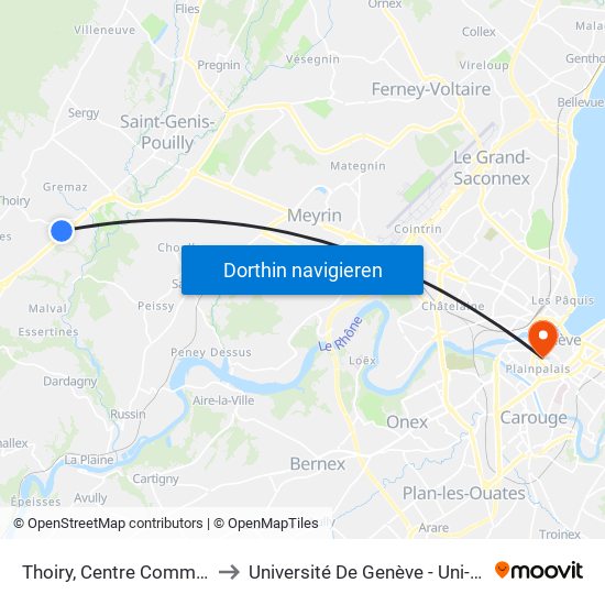 Thoiry, Centre Commercial to Université De Genève - Uni-Dufour map