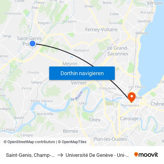 Saint-Genis, Champ-Fusy to Université De Genève - Uni-Dufour map