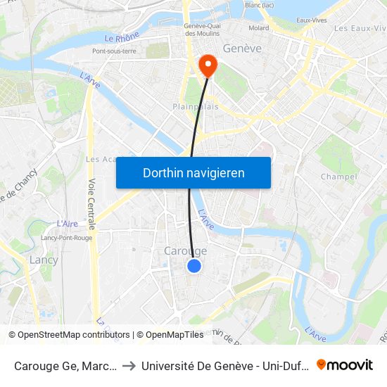 Carouge Ge, Marché to Université De Genève - Uni-Dufour map