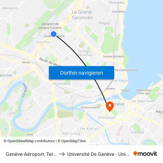 Genève-Aéroport, Terminal to Université De Genève - Uni-Dufour map