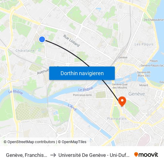 Genève, Franchises to Université De Genève - Uni-Dufour map