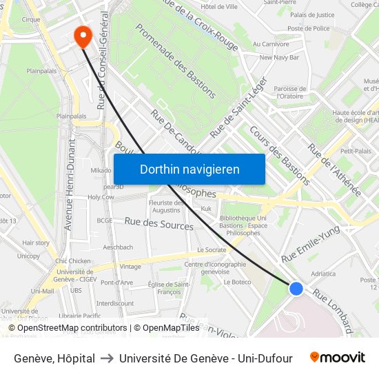 Genève, Hôpital to Université De Genève - Uni-Dufour map
