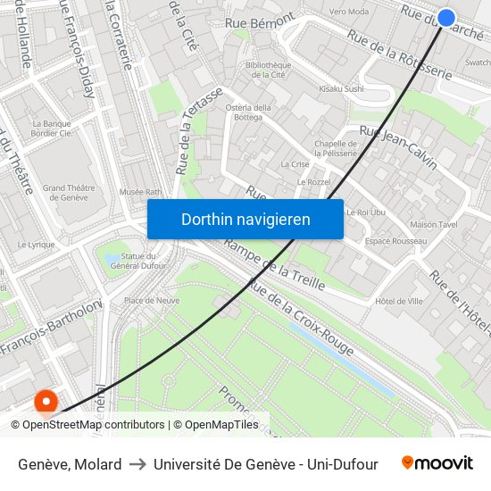 Genève, Molard to Université De Genève - Uni-Dufour map