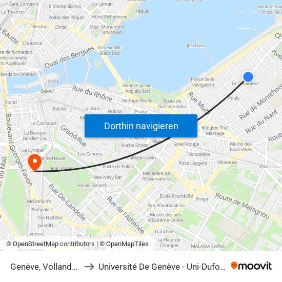 Genève, Vollandes to Université De Genève - Uni-Dufour map