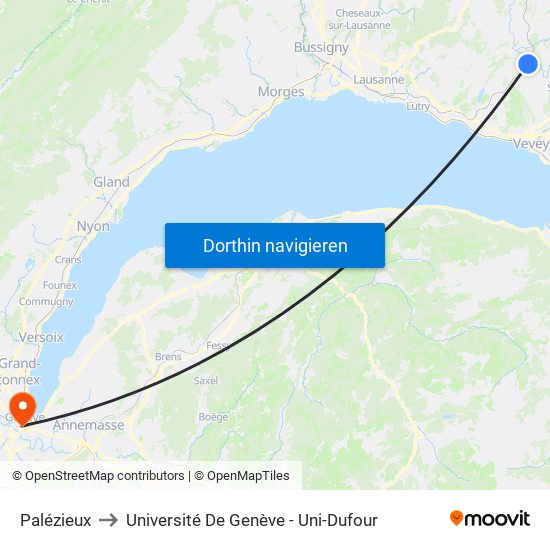 Palézieux to Université De Genève - Uni-Dufour map