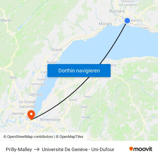 Prilly-Malley to Université De Genève - Uni-Dufour map