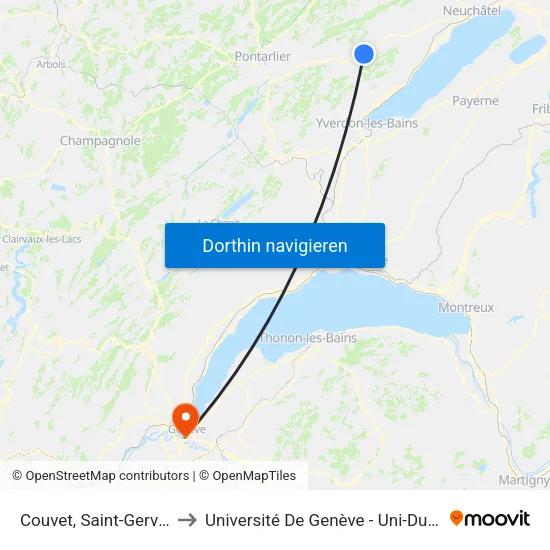 Couvet, Saint-Gervais to Université De Genève - Uni-Dufour map