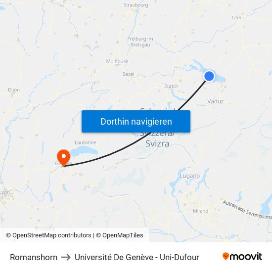 Romanshorn to Université De Genève - Uni-Dufour map