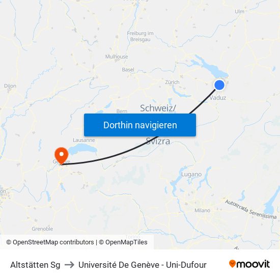 Altstätten Sg to Université De Genève - Uni-Dufour map