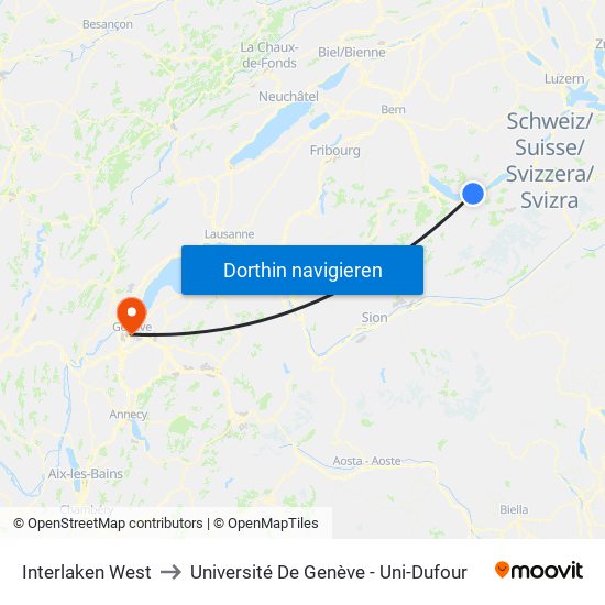 Interlaken West to Université De Genève - Uni-Dufour map