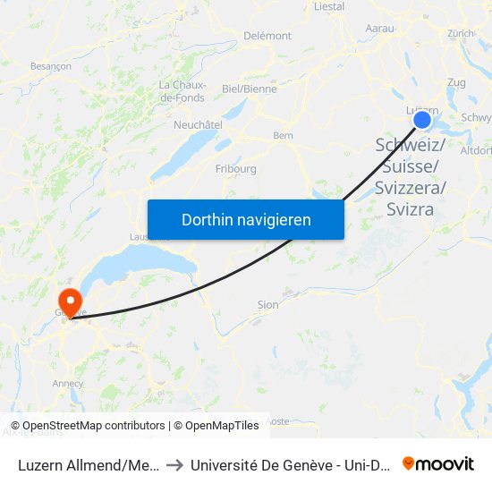 Luzern Allmend/Messe to Université De Genève - Uni-Dufour map