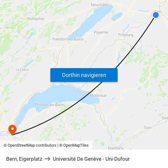 Bern, Eigerplatz to Université De Genève - Uni-Dufour map