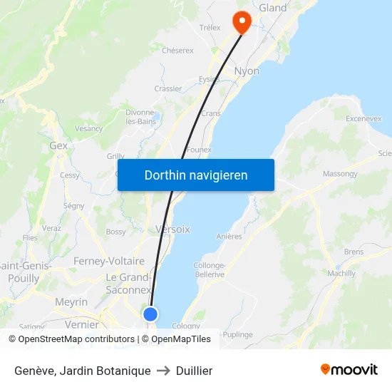 Genève, Jardin Botanique to Duillier map
