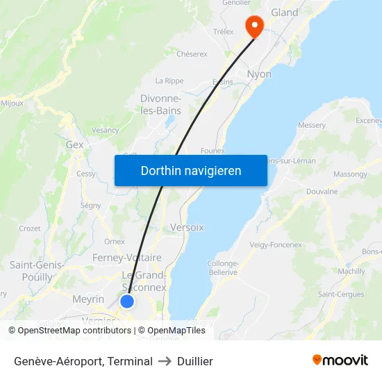 Genève-Aéroport, Terminal to Duillier map