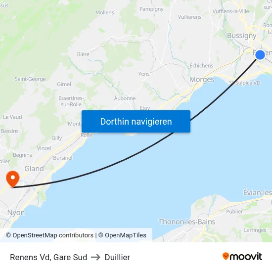 Renens Vd, Gare Sud to Duillier map