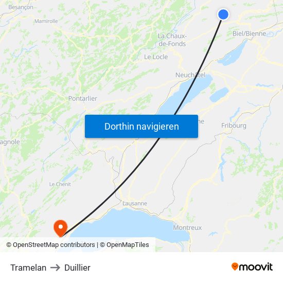 Tramelan to Duillier map