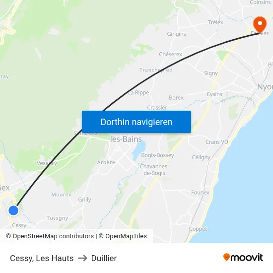 Cessy, Les Hauts to Duillier map